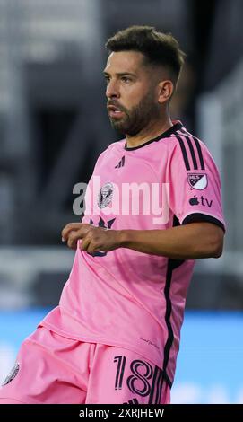 FORT LAUDERDALE, FLORIDA - AUGUST 8: Defender Jordi Alba #18 of Inter Miami looks on at the Inter Miami CF v Toronto FC: Photo: Chris Arjoon Stock Photo