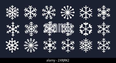 Collection of Elegant Vector Snowflake Set on Dark Background - Perfect for Christmas Elements Design Stock Vector