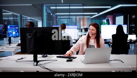 Call Center Customer Care Female Agent Talking Stock Photo