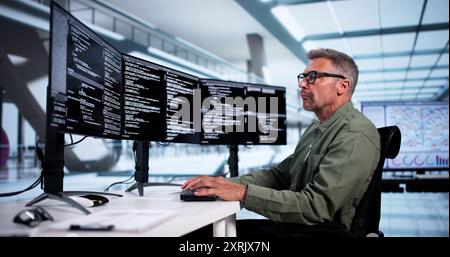 Web Developer Looking At Code. Computer Database Software Programming Stock Photo