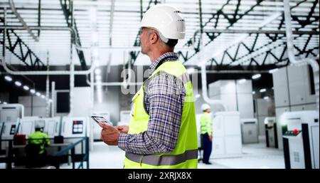 Inspection Engineer Worker At Construction Site Using Tablet Stock Photo