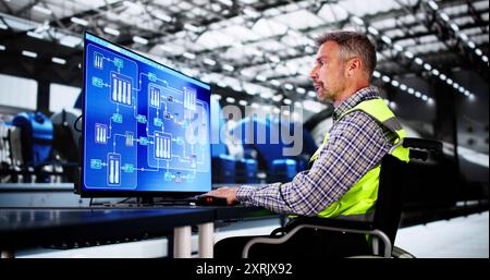 Engineer Operator Using Scada System At Industrial Plant Stock Photo