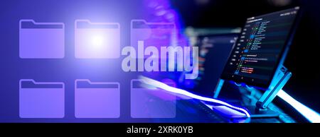 Server room with servers and data processing. Internet and technology concept and technology concept. Stock Photo