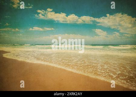 Vintage image of sandy beach landscape. Holiday summer beach background. Stock Photo