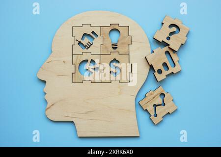 Abstract head with puzzle piece about new business, ideas, and startup. Stock Photo