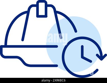 Construction hard hat and clock. Effective time management and working schedule. Pixel perfect, editable stroke vector icon Stock Vector