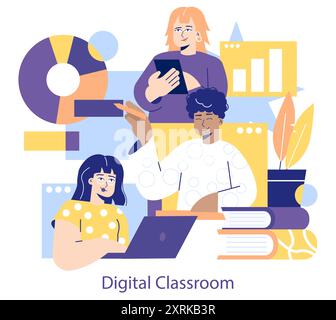 Online education concept. Students engaging in a digital classroom ...