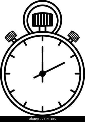 Black outline sports stopwatch hand drawn. A stopwatch is used to accurately measure elapsed time in sports, fitness, education, daily activities. Stock Vector