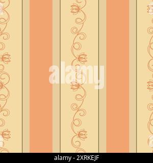 Traditional stripe pattern with vertical bands in soft, warm tones interspersed with intricate floral motifs Stock Vector