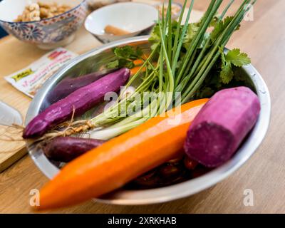 Cutting board with ingredients for preparing massaman curry Stock Photo