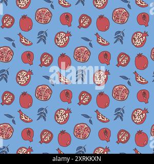 Vector pomegranate seamless pattern. Ripe fruit repeat cover. surface design. Vector hand drawn doodle illustration. Stock Vector