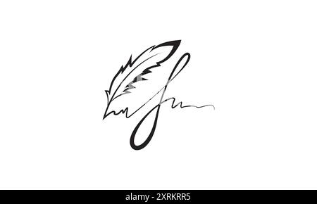 Vector logo with an abstract image of an ink pen and signature. Stock Vector