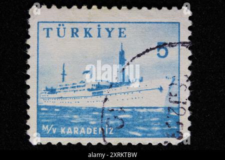 ISTANBUL, TURKEY - DECEMBER 25, 2020: Turkish stamp shows MV Karadeniz ship Stock Photo