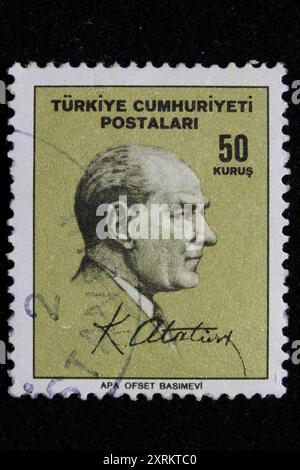 ISTANBUL, TURKEY - DECEMBER 25, 2020: Turkish stamp shows Mustafa Kemal Ataturk Stock Photo