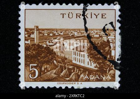 ISTANBUL, TURKEY - DECEMBER 25, 2020: Turkish stamp shows Adana city Stock Photo