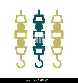 Grilled doner meat kebab on skewers stick vector icon. Kitchen appliance. Graph symbol for cooking web site design, logo, app, UI Stock Vector