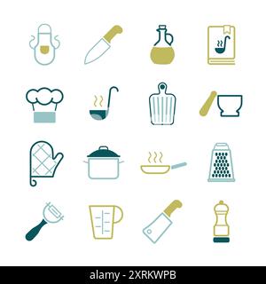 Cooking foods and kitchen vector isolated icon set. Graph symbol for cooking web site and apps design, logo, app, UI Stock Vector