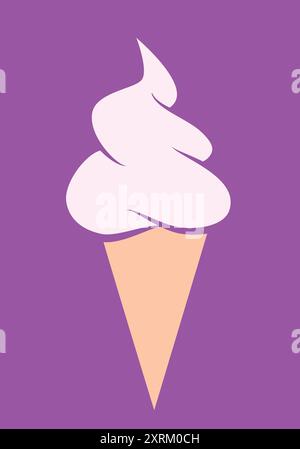 ice cream - vanilla soft serve ice cream in a cone, color vector illustration isolated on purple Stock Vector