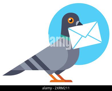 Carrier pigeon with letter in modern geometric flat design style. Mail service or messenger app icon. Isolated vector illustration. Stock Vector