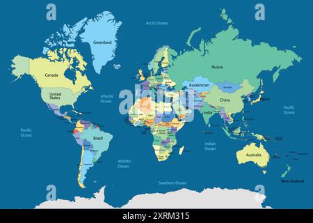 Map of the world countries regions vector Stock Vector