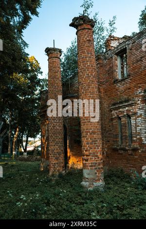 Brick columns in the old stable. 19th century buildings. Stock Photo