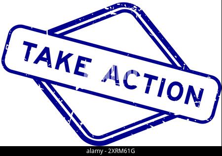 Grunge blue take action word rubber seal stamp on white background Stock Vector