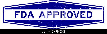 Grunge blue FDA approved word hexagon rubber seal stamp on white background Stock Vector