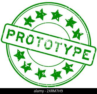 Grunge green prototype word with star icon round rubber seal stamp on white background Stock Vector