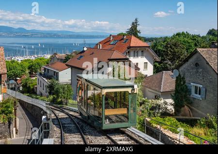 The 1888 funiculaire Rives-Thonon in Thonon-les-Bains was  the second cable car built in France Stock Photo