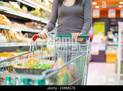 Close-up detail of a woman shopping in a supermarket Stock Photo