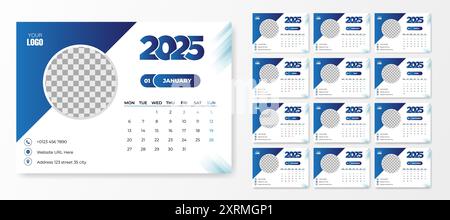 Calendar 2025 design template. Desk calendar grid in a minimalist style. Week Starts on Monday. Stock Vector