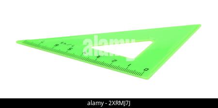 New triangle plastic school ruler isolated on white. Stock Photo