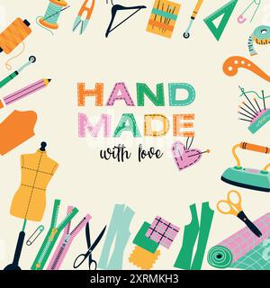 Illustration of sewing tools icons tailor hand made workshop Stock Vector