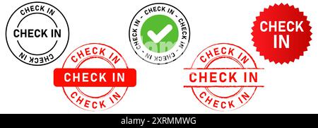 check-in checked confirmation pass hotel motel airport station verified boarding checking stamp collection icon design illustration Stock Vector