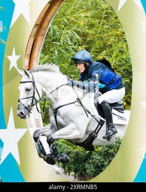 Zara Tindall of Great Britain with Classicals Euro Star during the CCI4*S crosscountry at the NAF Five Star International Hartpury Horse Trials on August 10, 2024, Hartpury, United Kingdom (Photo by Maxime David - MXIMD Pictures) Stock Photo