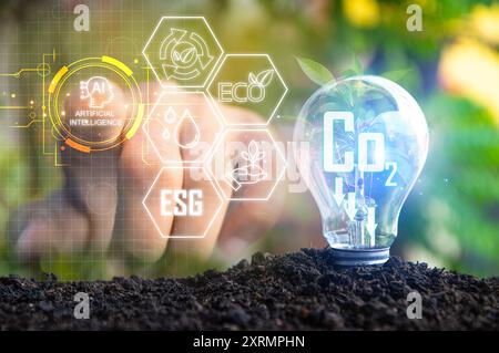 Ideas for using AI systems to help control pollution in a green world, ESG, Co2, ECO Stock Photo