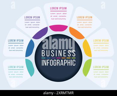 7 Options Infographic circle design 7 steps, objects, elements or options business information Stock Vector