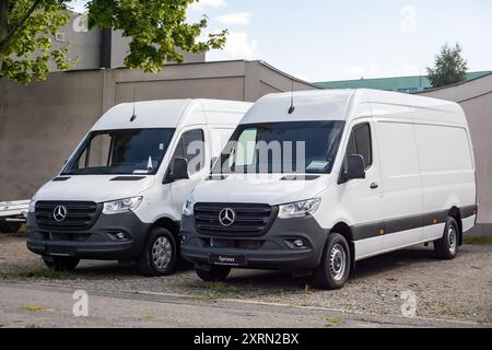 OSTRAVA, CZECH REPUBLIC - SEPTEMBER 21, 2023: Mercedes-Benz Sprinter panel vans presented at dealership ready to be sold Stock Photo