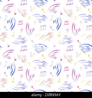 Seamless pattern with abstract music waves and music notes ...