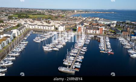 Aerial drone view of the Clyde Marina, Eglinton Basin, Ardrossan, Scotland, UK Stock Photo