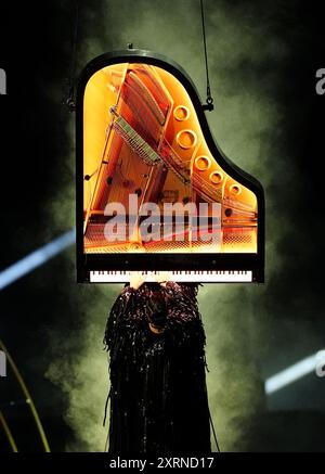 Pianist Alain Roche performs during the closing ceremony of the 2024 ...