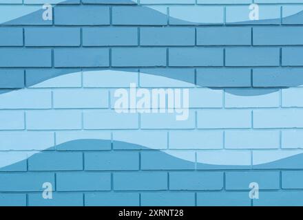 abstract background of a brick wall painted in blue pastel colors as a decoration wave theme, Stock Photo