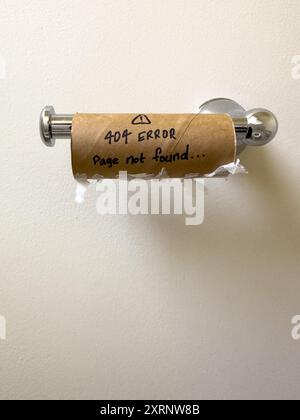 An empty toilet roll with a 404 not found error on it Stock Photo