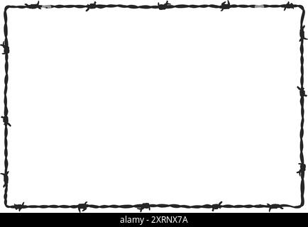 Barbed wire rectangle border frame black fill silhouette vector Stock Vector