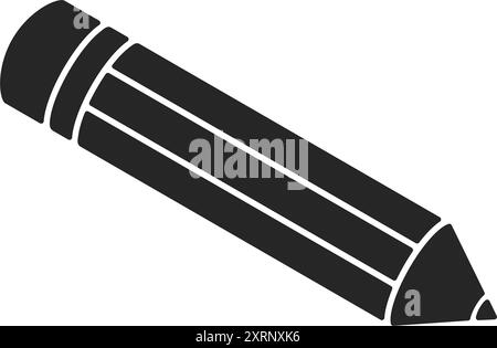 Classic wooden pencil used for school stationary supplies with eraser black fill silhouette vector icon Stock Vector