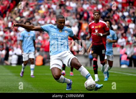 London, UK. 10th Aug, 2024. Manuel Akanji of Manchester City in action. FA Community Shield 2024, Manchester City v Manchester Utd at Wembley Stadium in London on Saturday 10th August 2024. Editorial use only. pic by Sandra Mailer/Andrew Orchard sports photography/Alamy Live News Credit: Andrew Orchard sports photography/Alamy Live News Stock Photo