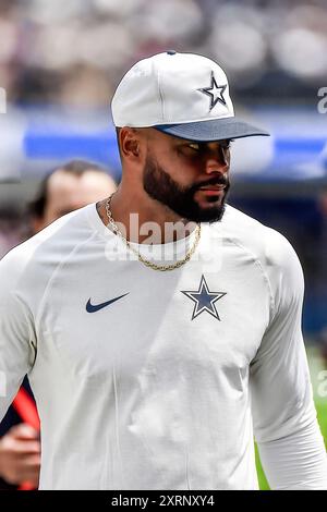 Inglewood, California, USA. August 11, 2024 Inglewood, CA.Dallas Cowboys quarterback Dak Prescott (4) on the sidelines during the NFL Preseason football game against the Dallas Cowboys.Mandatory Photo Credit: Louis Lopez/Cal Sport Media Credit: Cal Sport Media/Alamy Live News Stock Photo