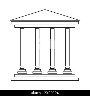 Classical building icon. Outline of a Greek or Roman temple with columns. Minimalist vector art. Stock Vector