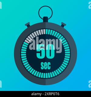 Digital stopwatch icon. Fifty seconds display. 50 seconds. Blue gradient background. Time management vector. Stock Vector