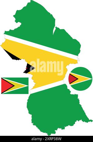 map with flag of guyana and national flag of guyana on white background Stock Vector